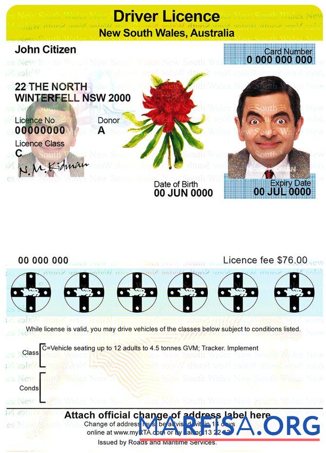 Realistic Australia New South Wales driver license sample